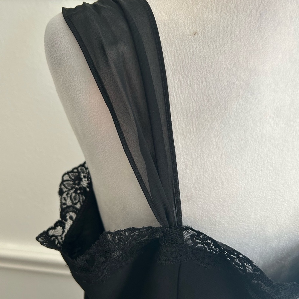 Dawn Joy Evening Black Lace Trim Asymmetrical Dress, Size 16 - Picture 5 of 7